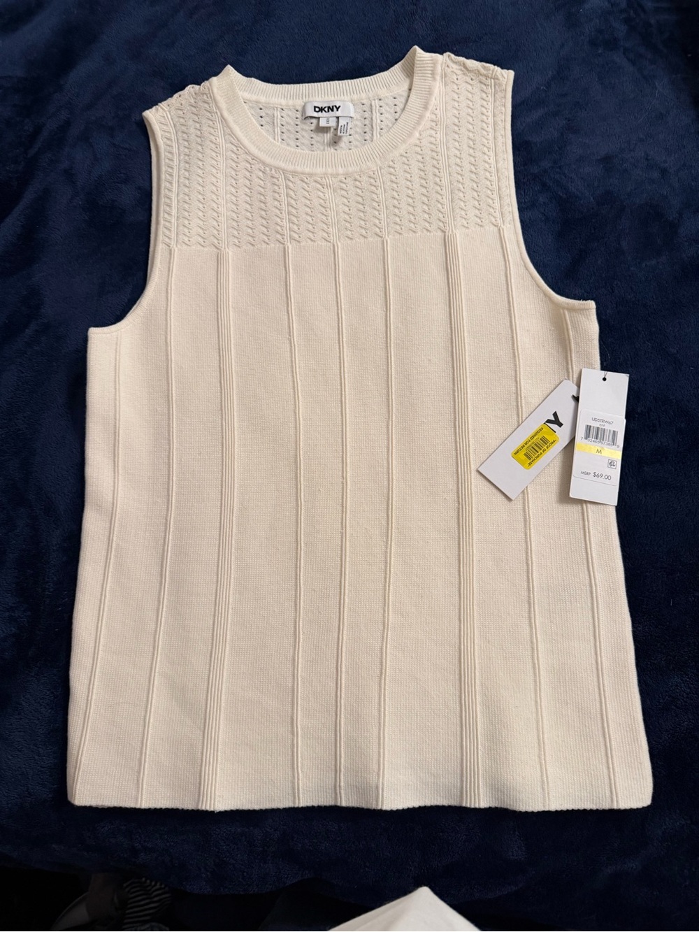 DKNY Cream Ribbed Knit Tank Top